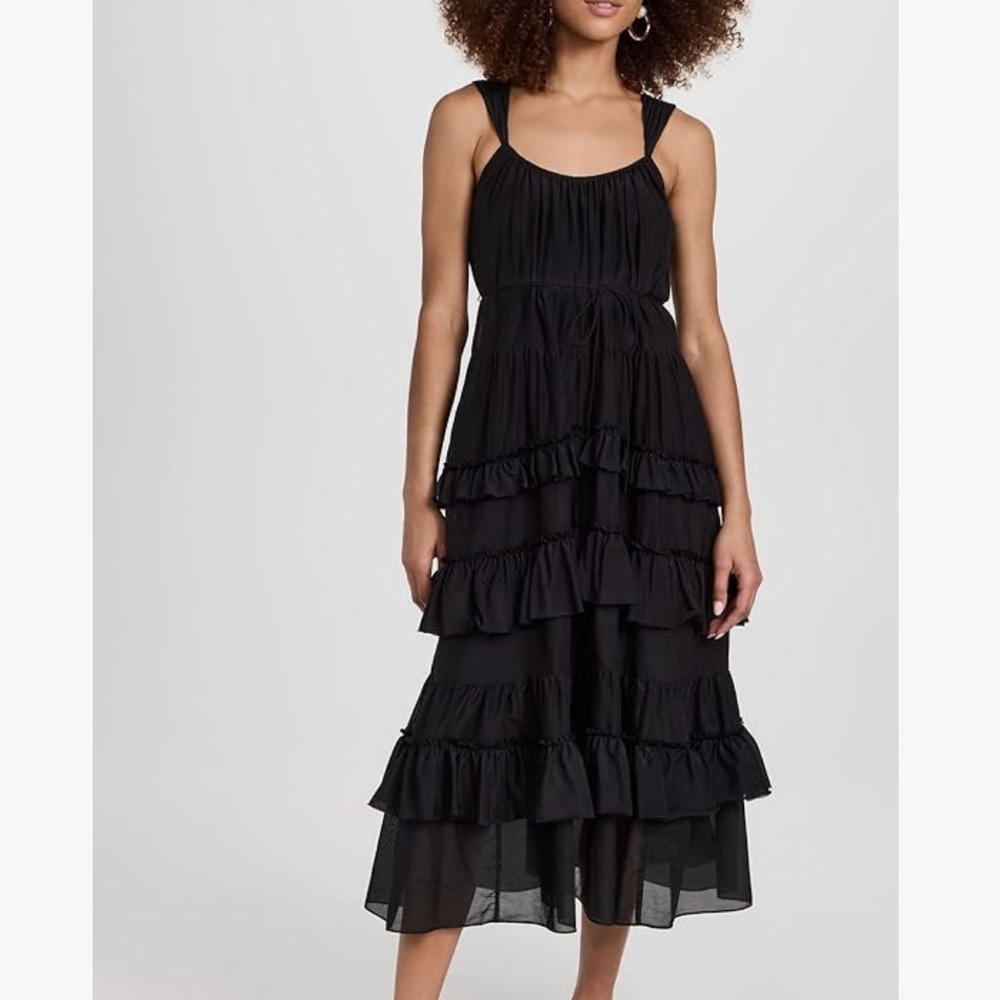 Cinq à Sept Black Ruffled Midi Dress